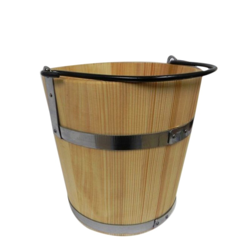 Fir Wood Bucket 10L with Metal Handle – Decorative and Functional Wooden Pail with Steel Bands