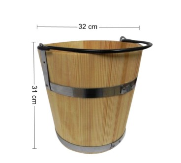 Fir Wood Bucket 15L with Metal Handle – Large Decorative and Functional Wooden Pail with Steel Bands
