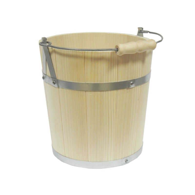 Premium Fir Wood Bucket 5L with Metal Handle and Wooden Grip – Decorative and Functional Wooden Pail