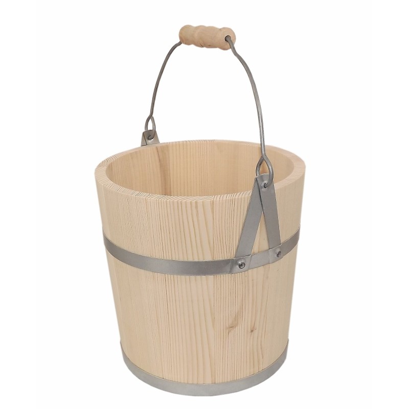 Premium Fir Wood Bucket 8L with Metal Handle and Wooden Grip – Decorative and Functional Wooden Pail