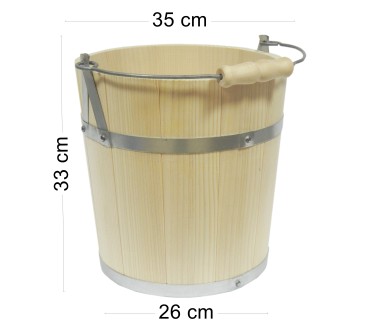 Premium Fir Wood Bucket 12L with Metal Handle and Wooden Grip – Large Decorative and Functional Wooden Pail