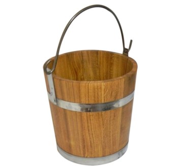 Oak Wooden Bucket 12 L with Metal Bands – Durable Rustic Container for Kitchen, Storage and Decoration