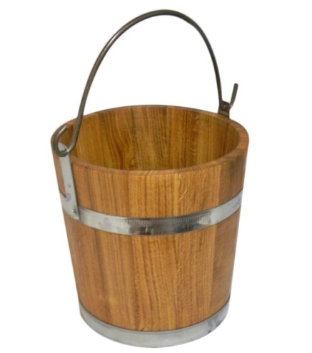 Oak Wooden Bucket 12 L with Metal Bands – Durable Rustic Container for Kitchen, Storage and Decoration