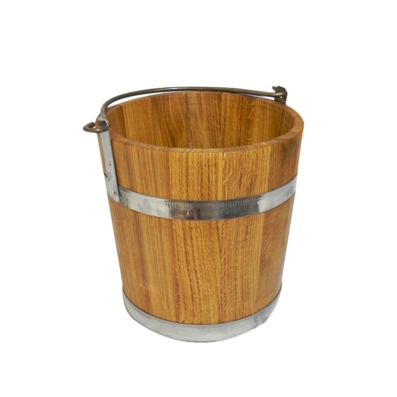 Oak Wooden Bucket 12 L with Metal Bands – Durable Rustic Container for Kitchen, Storage and Decoration