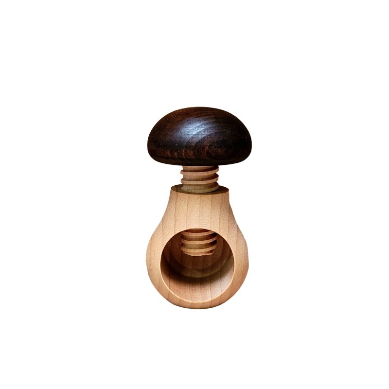 Wooden Nutcracker in Mushroom Shape – Beech Wood Nut Cracker 11 cm x 7 cm, Dark Brown Cap, Autumn & Christmas Decoration Gift