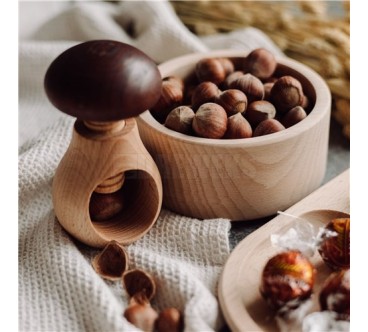 Wooden Nutcracker Mushroom Shape – Beech Wood 11x7 cm Dark Brown