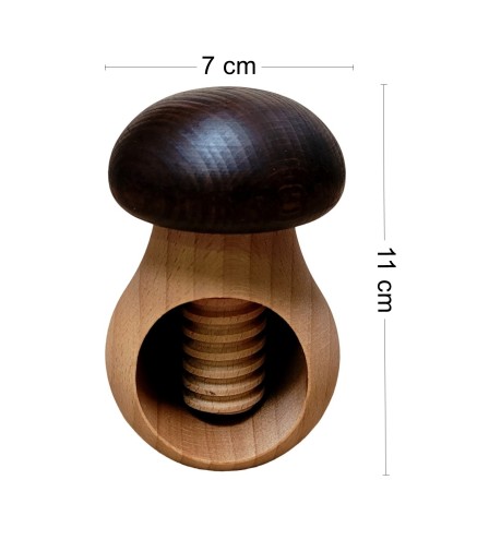 Wooden Nutcracker in Mushroom Shape – Beech Wood Nut Cracker 11 cm x 7 cm, Dark Brown Cap, Autumn & Christmas Decoration Gift