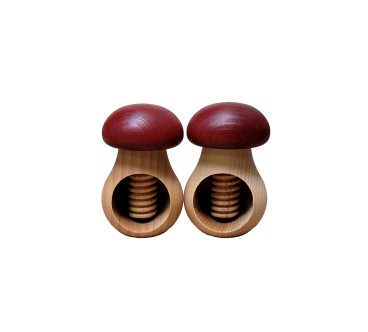 Set of 2 Wooden Nutcrackers Mushroom Shape – Beech Wood 11x7 cm Claret