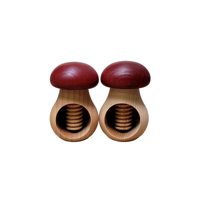 Set of 2 Wooden Nutcrackers in Mushroom Shape – Beech Wood 11 cm x 7 cm, Claret Cap, Autumn & Christmas Gift
