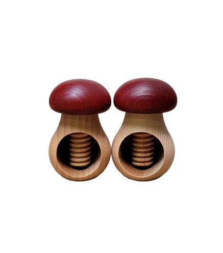 Set of 2 Wooden Nutcrackers Mushroom Shape – Beech Wood 11x7 cm Claret