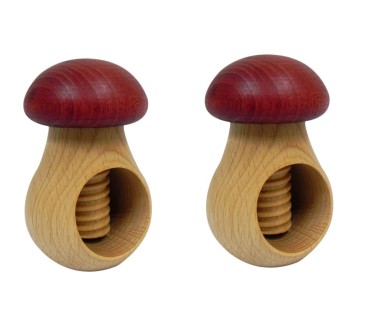 Set of 2 Wooden Nutcrackers Mushroom Shape – Beech Wood 11x7 cm Claret