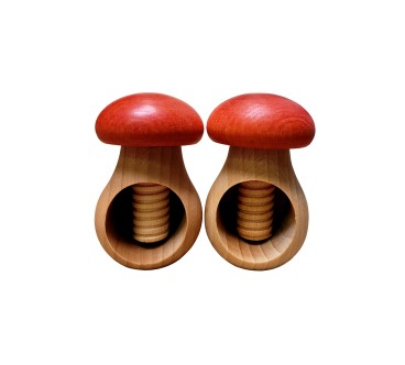 Set of 2 Wooden Nutcrackers Mushroom Shape – Beech Wood 11x7 cm Red