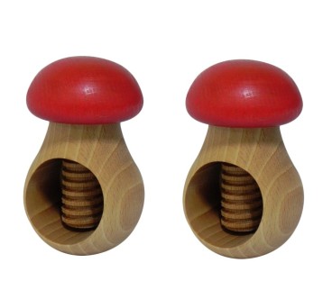 Set of 2 Wooden Nutcrackers Mushroom Shape – Beech Wood 11x7 cm Red