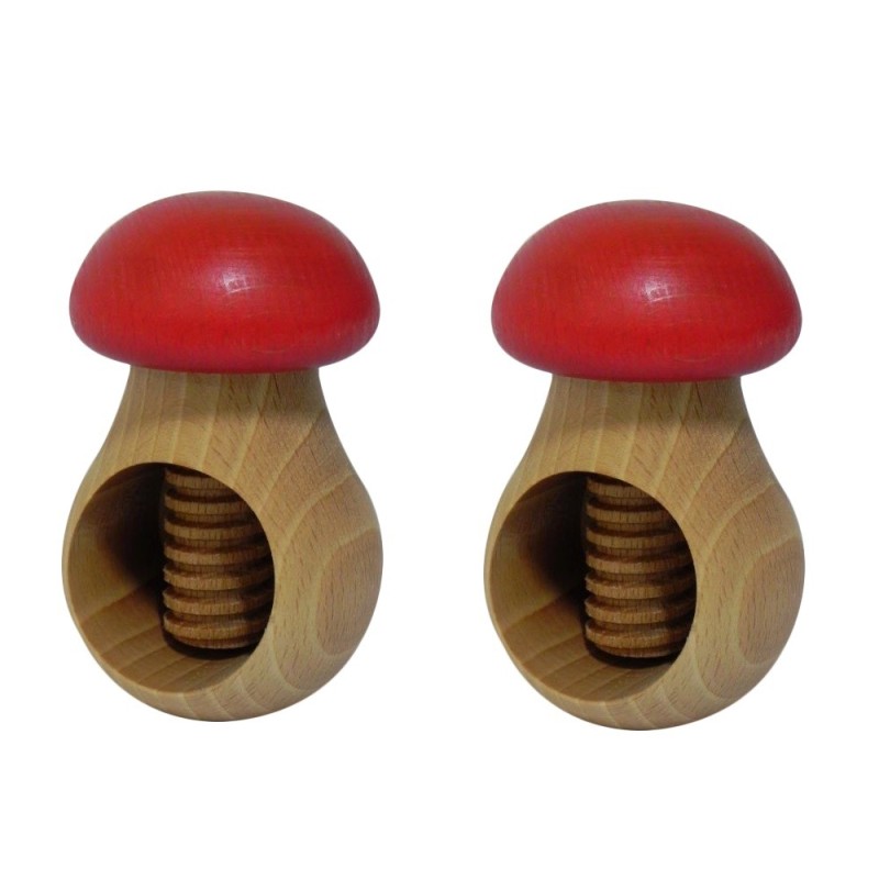 Set of 2 Wooden Nutcrackers in Mushroom Shape – Beech Wood 11 cm x 7 cm, Red Cap, Autumn & Christmas Gift