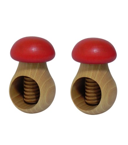 Set of 2 Wooden Nutcrackers Mushroom Shape – Beech Wood 11x7 cm Red