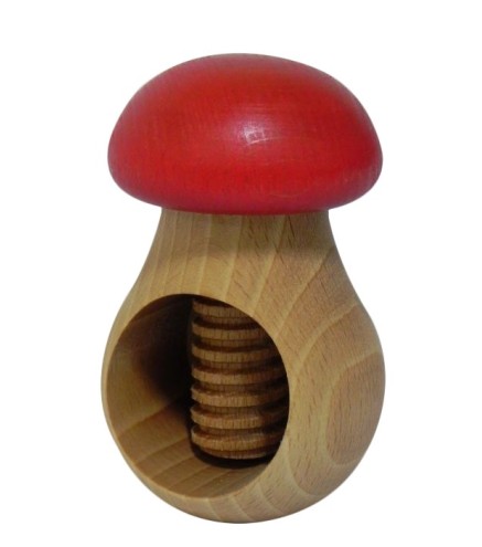 Set of 2 Wooden Nutcrackers in Mushroom Shape – Beech Wood 11 cm x 7 cm, Red & Brown Caps, Autumn & Christmas Gift