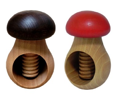Set of 2 Wooden Nutcrackers Mushroom Shape – Beech Wood 11x7 cm Red & Brown