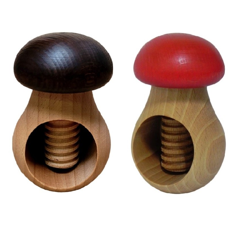 Set of 2 Wooden Nutcrackers in Mushroom Shape – Beech Wood 11 cm x 7 cm, Red & Brown Caps, Autumn & Christmas Gift