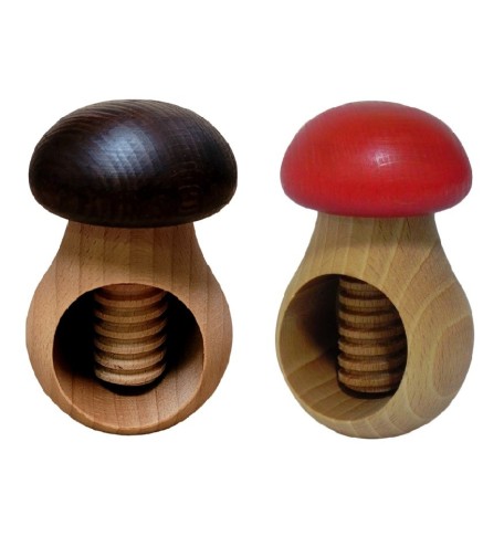 Set of 2 Wooden Nutcrackers Mushroom Shape – Beech Wood 11x7 cm Red & Brown
