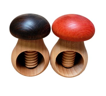 Set of 2 Wooden Nutcrackers Mushroom Shape – Beech Wood 11x7 cm Red & Brown