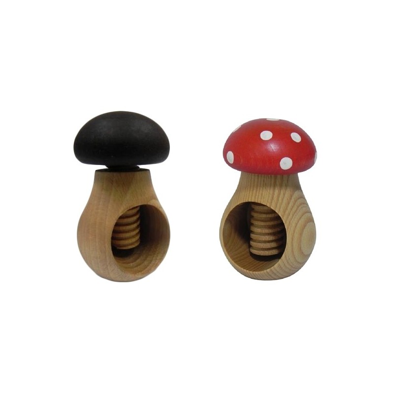Set of 2 Wooden Nutcrackers in Mushroom Shape – Beech Wood 11 cm x 7 cm, Toadstool & Brown Cap, Autumn & Christmas Gift