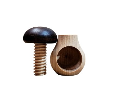 Set of 2 Wooden Nutcrackers Mushroom Shape – Beech Wood 11x7 cm Dark Brown