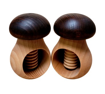 Set of 2 Wooden Nutcrackers Mushroom Shape – Beech Wood 11x7 cm Dark Brown