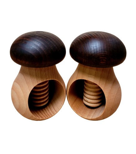 Set of 2 Wooden Nutcrackers Mushroom Shape – Beech Wood 11x7 cm Dark Brown