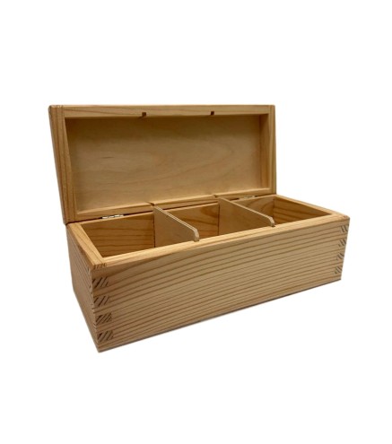 Wooden Tea Box – 3 Compartments – Handmade in UK
