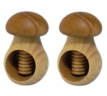 Set of 2 Wooden Nutcrackers Mushroom Shape – Beech Wood 11x7 cm Light Brown