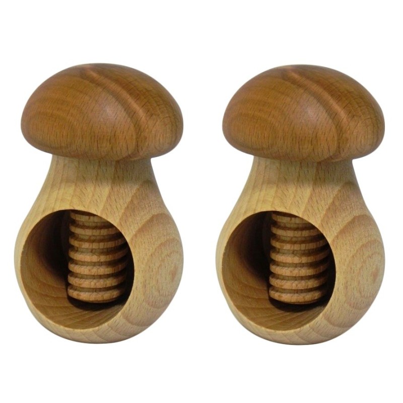 Set of 2 Wooden Nutcrackers in Mushroom Shape – Beech Wood 11 cm x 7 cm, Light Brown Caps, Autumn & Christmas Gift