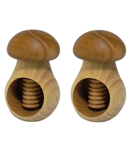 Set of 2 Wooden Nutcrackers Mushroom Shape – Beech Wood 11x7 cm Light Brown
