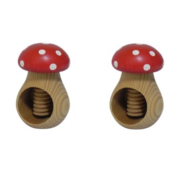 Set of 2 Wooden Nutcrackers Mushroom Shape – Beech Wood 11x7 cm Toadstool Design