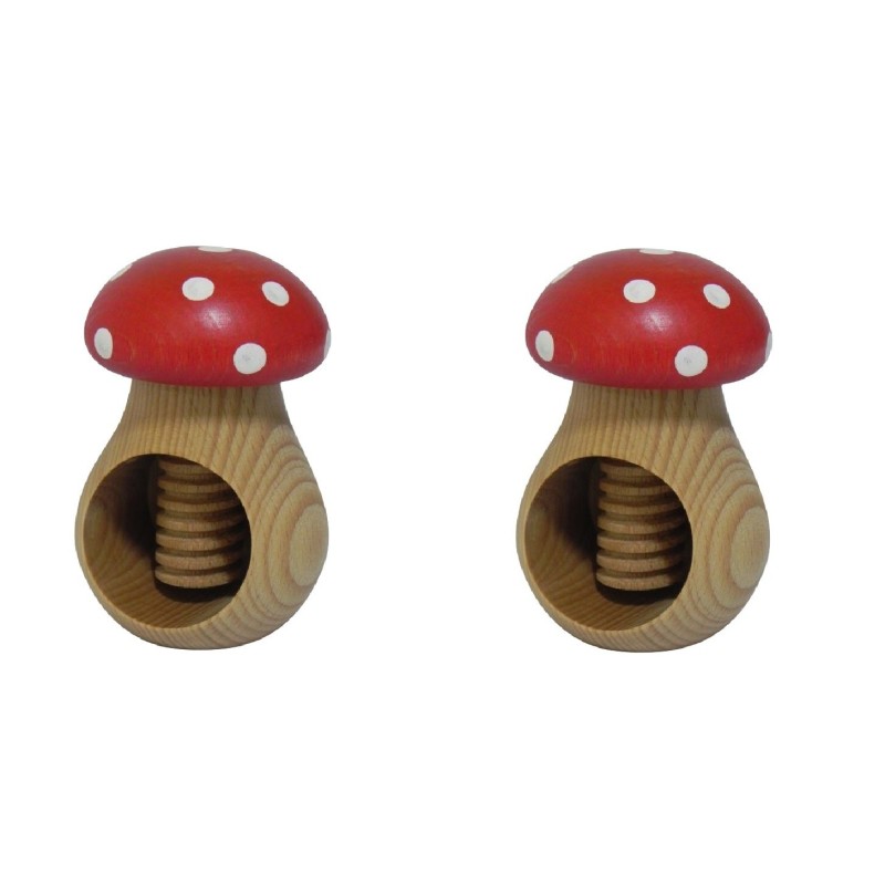 Set of 2 Wooden Nutcrackers in Mushroom Shape – Beech Wood 11 cm x 7 cm, Toadstool Design, Autumn & Christmas Gift