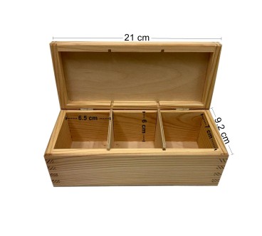 Wooden Tea Box – 3 Compartments – Natural Pine – Handmade in UK – Smooth Raw Finish – Storage for Tea, Herbs