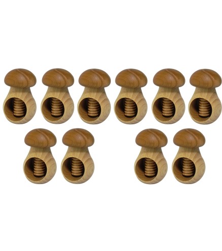 Set of 10 Wooden Mushroom Nutcrackers – Beech Wood Light Brown