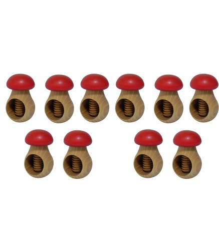 Set of 10 Wooden Mushroom Nutcrackers – Red Top
