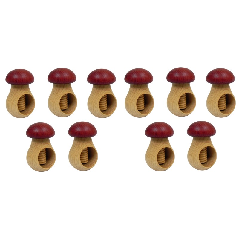Set of 10 Wooden Mushroom Nutcrackers – Claret Top – Beech Wood for Autumn Decoration, Christmas Gift & Kitchen Use Set of 10 Wooden Mushroom Nutcrackers – Claret Top – Beech Wood for Autumn Decoration, Christmas Gift & Kitchen Use