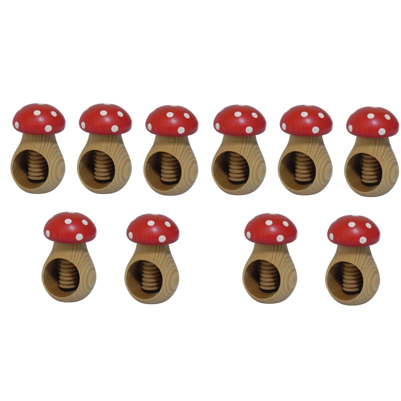 Set of 10 Wooden Mushroom Nutcrackers – Toadstool Design – Beech Wood for Autumn & Christmas