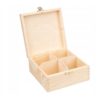 Wooden Tea Box – 4 Compartments – Handmade in UK