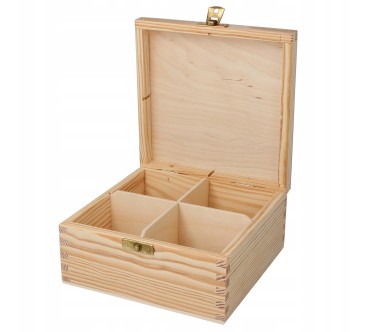 Wooden Tea Box – 4 Compartments – Handmade in UK