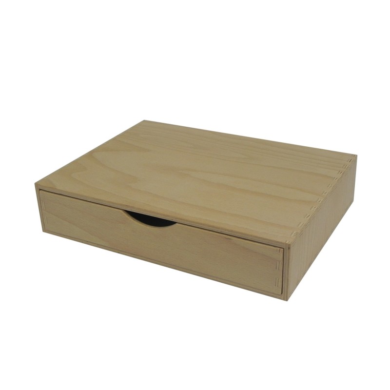 Wooden Plywood Drawer Box A4 Size – Desk Organizer with 1 Drawer for Office, Craft & Storage – 33x25x7 cm