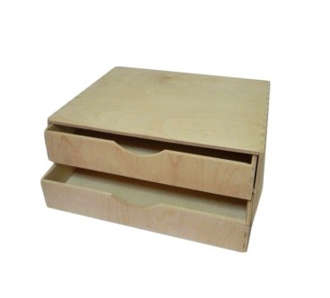 Wooden World – Wide Plywood Drawer Box A4 Size – 2 Drawers – 33x25x14 cm
