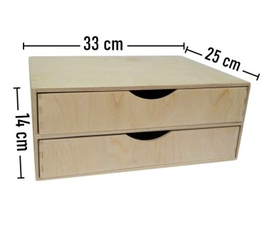 Wooden World – Wide Plywood Drawer Box A4 Size – 2 Drawers – 33x25x14 cm