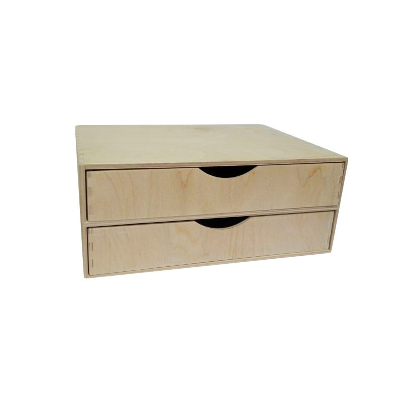Wide Plywood Drawer Box A4 Size – Desk Organizer with 2 Drawers for Office, Craft & Storage – 33x25x14 cm
