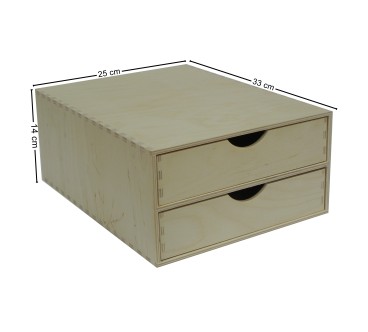 Wooden World – Long Plywood Drawer Box A4 Size – 2 Drawers – 33x25x14 cm