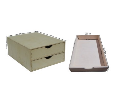 Long Plywood Drawer Box A4 Size – Desk Organizer with 2 Drawers for Office, Craft & Storage – 33x25x14 cm