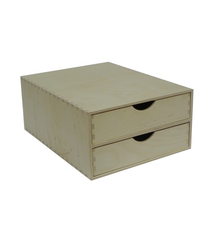 Wooden World – Long Plywood Drawer Box A4 Size – 2 Drawers – 33x25x14 cm