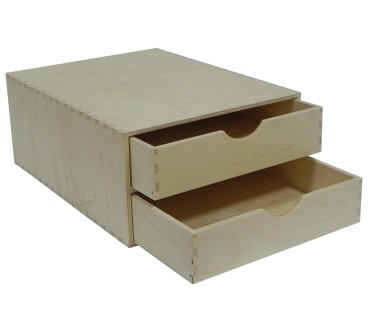 Wooden World – Long Plywood Drawer Box A4 Size – 2 Drawers – 33x25x14 cm