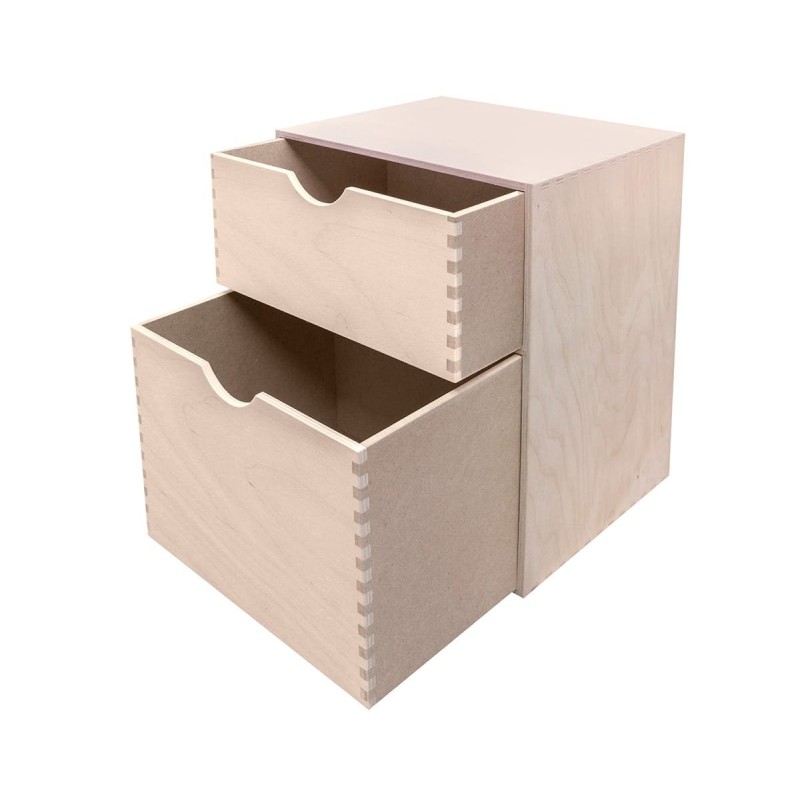 Plywood Drawer Box with 2 Different Size Drawers – Desk Organizer for Office, Craft & Storage – 30x25x20 cm